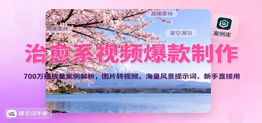 治愈系视频爆款制作，700万播放量案例解析，图片转视频，海量风景提示词，新手直接用 - 项目资源网