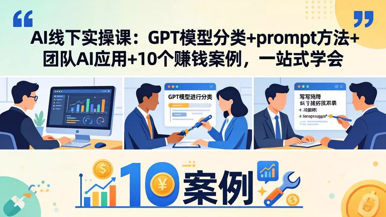 AI线下实操课:GPT模型分类+prompt方法+团队AI应用+10个赚钱案例,一站式学会 AI线下实操课:GPT模型分类+prompt方法+团队AI应用+10个赚钱案例,一站式学会