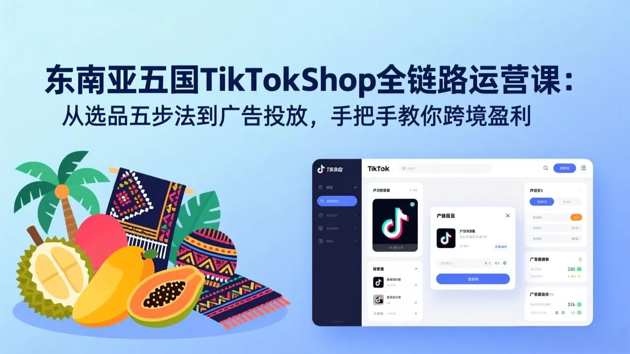东南亚五国TikTok Shop全链路运营课:从选品五步法到广告投放,手把手教你跨境盈利 东南亚五国TikTok Shop全链路运营课:从选品五步法到广告投放,手把手教你跨境盈利