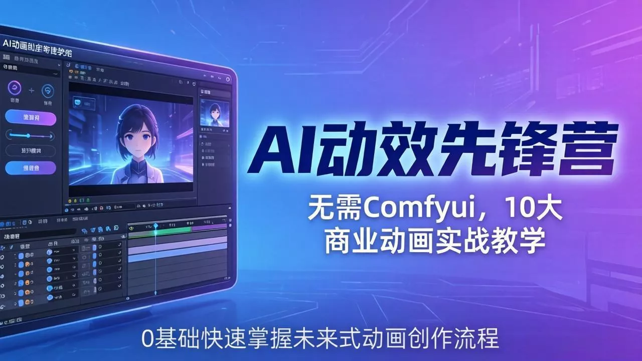 AI 动效先锋营：无需Comfyui，10大商业动画实战教学，0基础快速掌握未来式动画创作流程 - 项目资源网