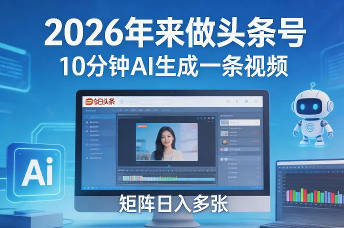 2026年来做头条号,10分钟AI生成一条视频,矩阵日入多张 2026年来做头条号,10分钟AI生成一条视频,矩阵日入多张