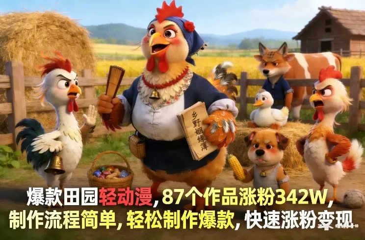 爆款田园轻动漫，87个作品涨粉342W，制作流程简单，轻松制作爆款，快速涨粉变现 - 项目资源网