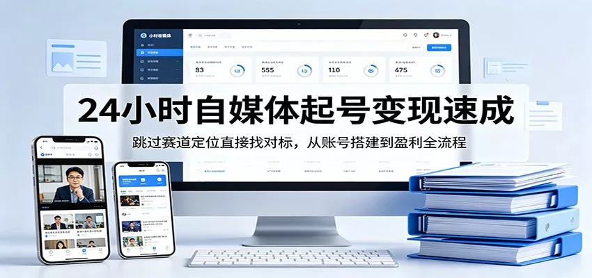 24小时自媒体起号变现速成，跳过赛道定位直接找对标，从账号搭建到盈利全流程 - 项目资源网