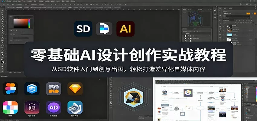 零基础AI设计创作实战教程：从SD软件入门到创意出图，轻松打造差异化自媒体内容 - 项目资源网